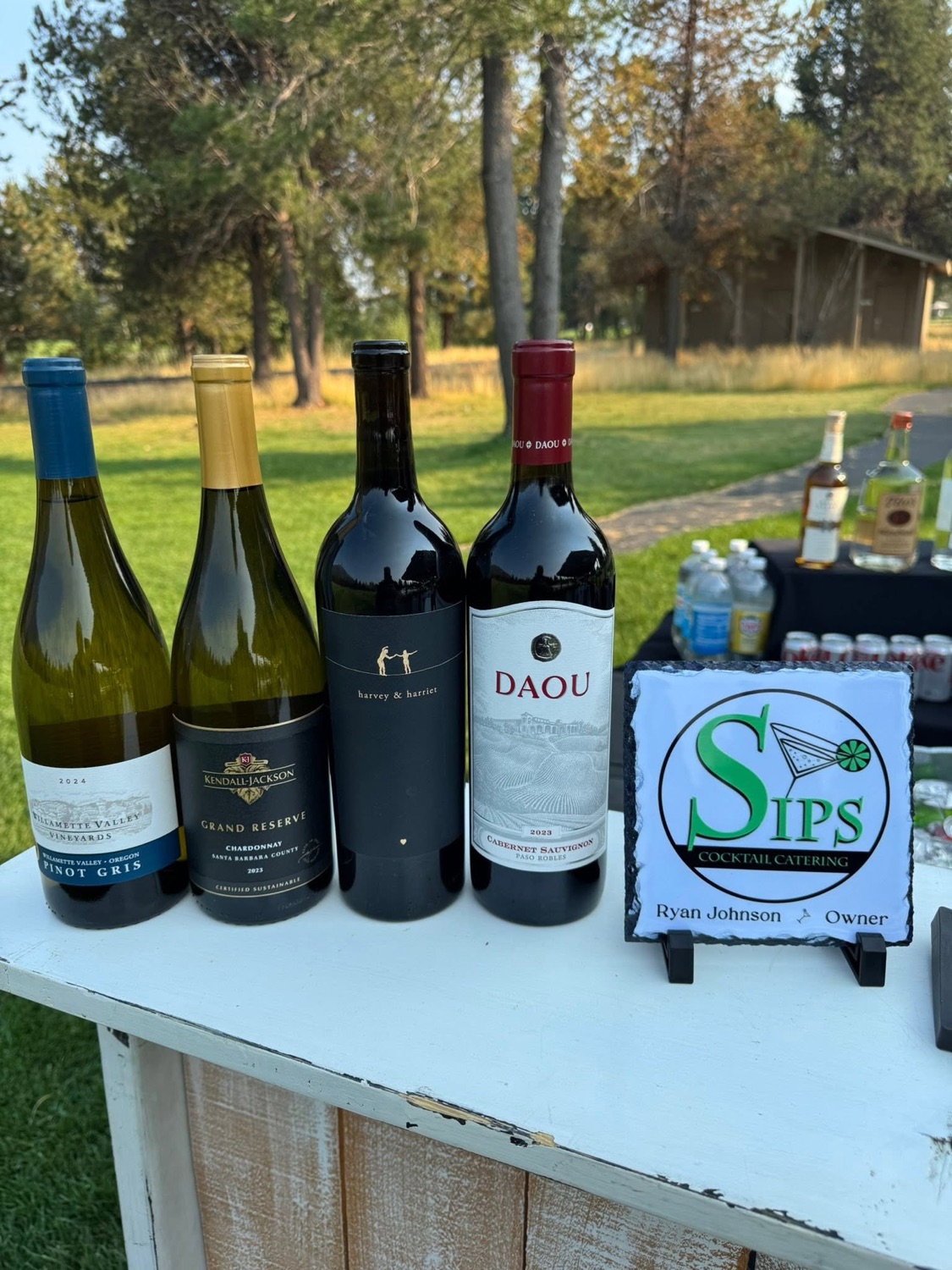 Private party mobile bar with wine bottles and Sips event bartending services in Central Oregon
